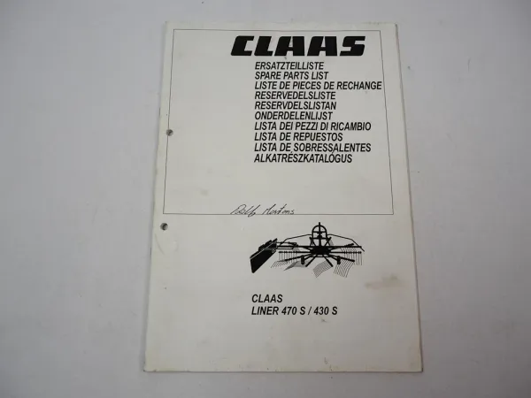 Claas Liner 470S 430S Kreiselschwader Ersatzteilliste Spare Parts List 2001