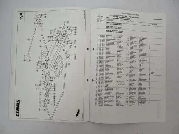 Claas Liner 680 Profil L Kreiselschwader Ersatzteilliste Spare Parts List 2004