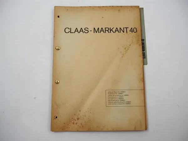 Claas Markant 40 Hochdruckpresse Ersatzteilliste Ersatzteilkatalog 1970