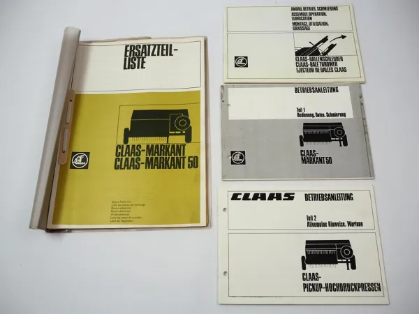 Claas Markant 50 Hochdruckpresse Ballenschleuder Betriebsanleitung Ersatzteilliste
