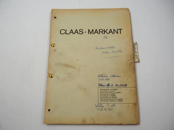 Claas Markant 50 Hochdruckpresse Ersatzteilliste Ersatzteilkatalog 1970er Jahre
