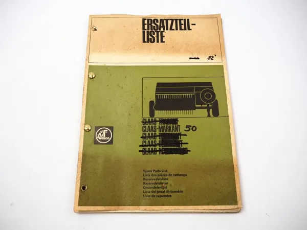 Claas Markant 50 Hochdruckpresse Ersatzteilliste Ersatzteilkatalog 1982