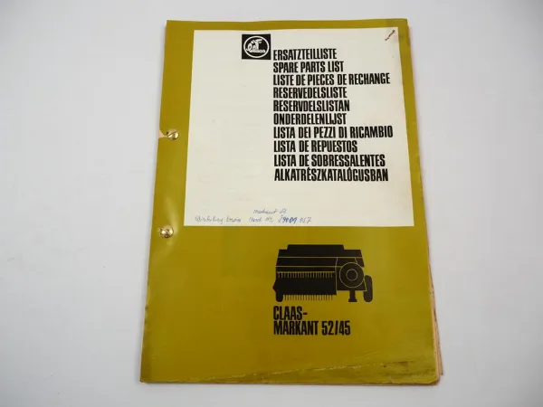 Claas Markant 52 45 Ballenpresse Ersatzteilliste Bildkatalog 1979