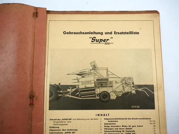 Claas Super 500 Mähdrescher Bedienungsanleitung Ersatzteilliste 1959