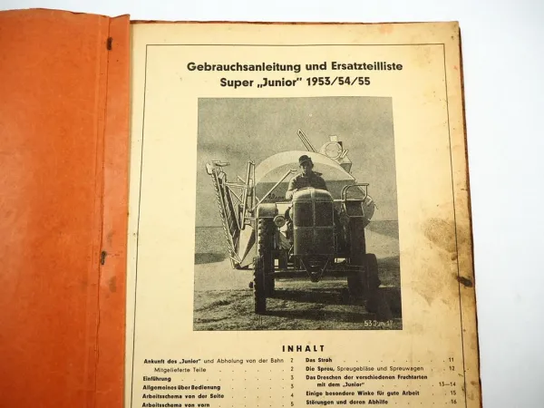 Claas Super Junior 1953 54 55 Mähdrescher Bedienungsanleitung Ersatzteilliste
