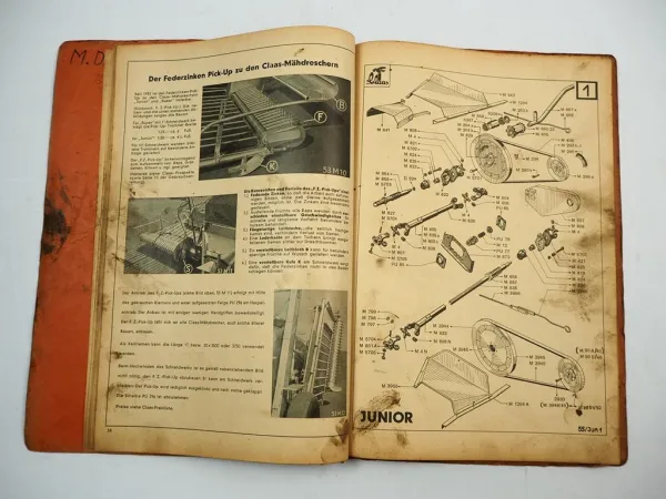 Claas Super Junior 1953 54 55 Mähdrescher Bedienungsanleitung Ersatzteilliste