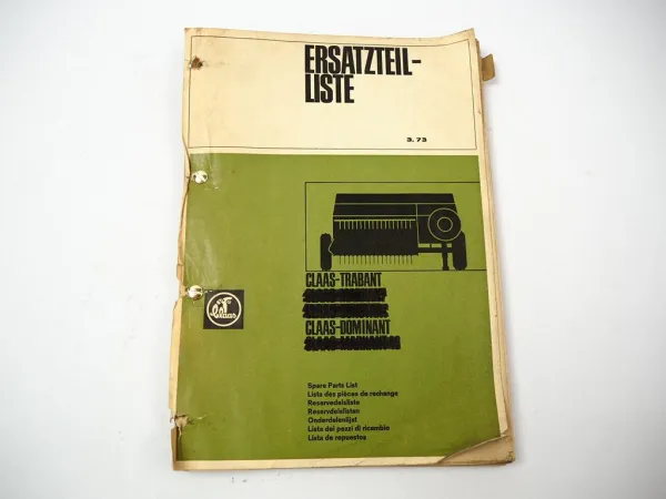 Claas Trabant Dominant Presse Ersatzteilliste Ersatzteilkatalog 1973