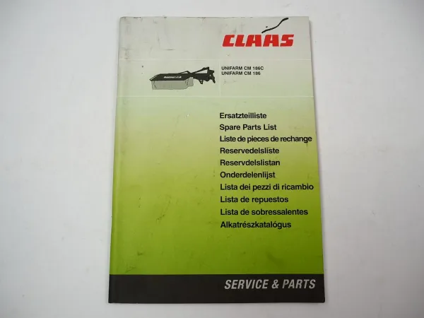 Claas Unifarm CM 186 186C Mähwerk Ersatzteilliste Spare Parts List 2004