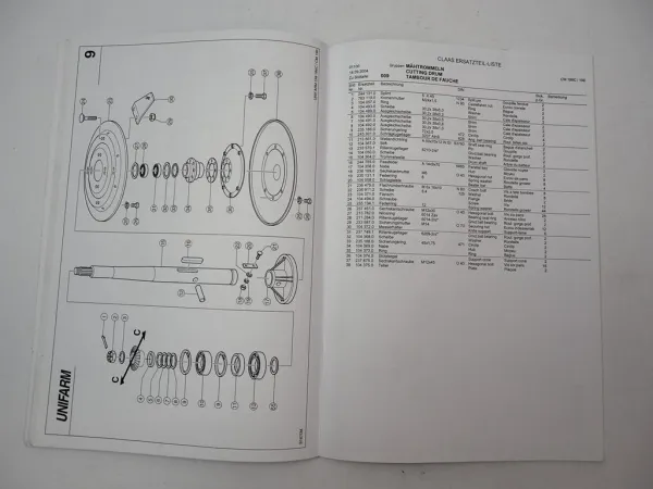 Claas Unifarm CM 186 186C Mähwerk Ersatzteilliste Spare Parts List 2004