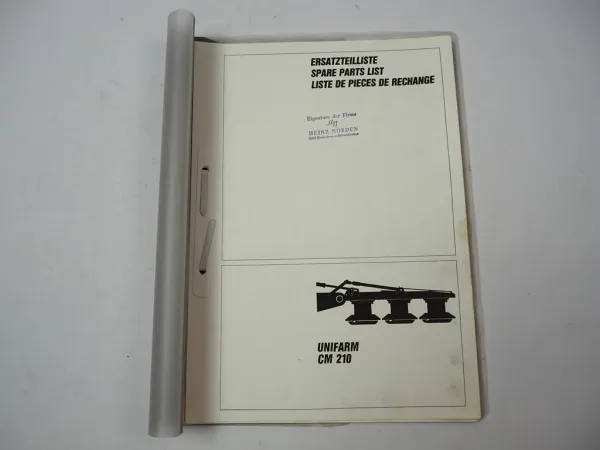 Claas Unifarm CM 210 Mähwerk Ersatzteilliste Spare Parts List 1991