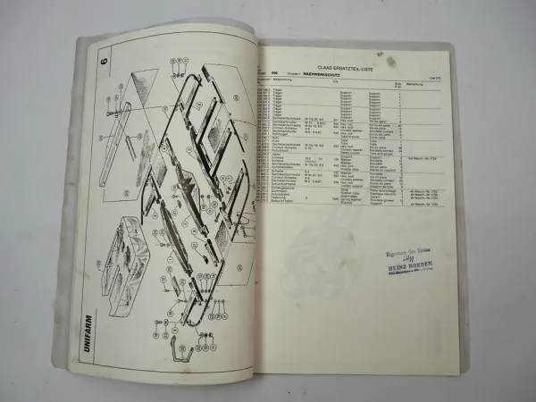 Claas Unifarm CM 210 Mähwerk Ersatzteilliste Spare Parts List 1991