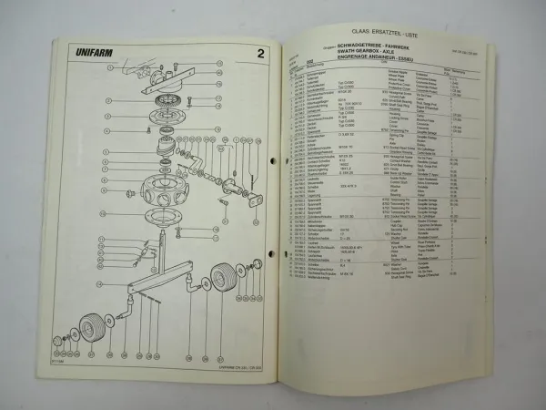 Claas Unifarm CR 330 300 Kreiselschwader Betriebsanleitung Ersatzteilliste 1998