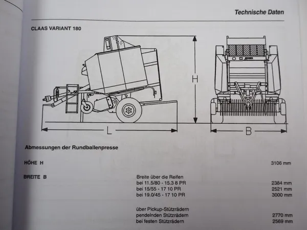 Claas Variant 180 Rundballenpresse Betriebsanleitung Bedienung Wartung Pflege 1995