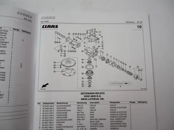 Claas Volto 870 Heuwender Ersatzteilliste Spare Parts List 2010