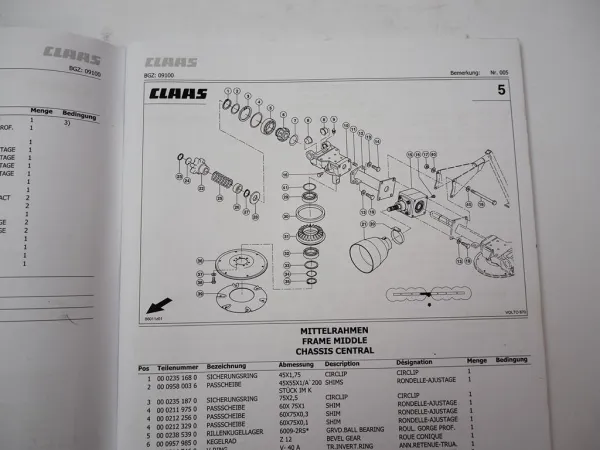 Claas Volto 870 Heuwender Ersatzteilliste Spare Parts List 2011