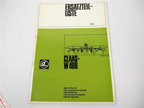 Claas W400 Kreiselheuer Ersatzteilliste Spare Parts List 1972