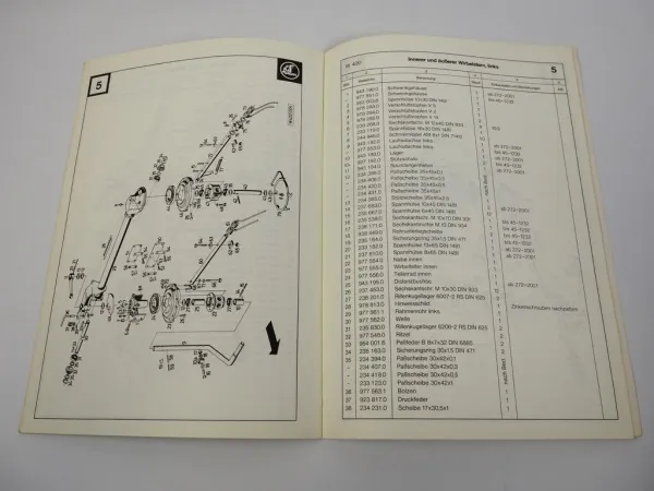 Claas W400 Kreiselheuer Ersatzteilliste Spare Parts List 1972