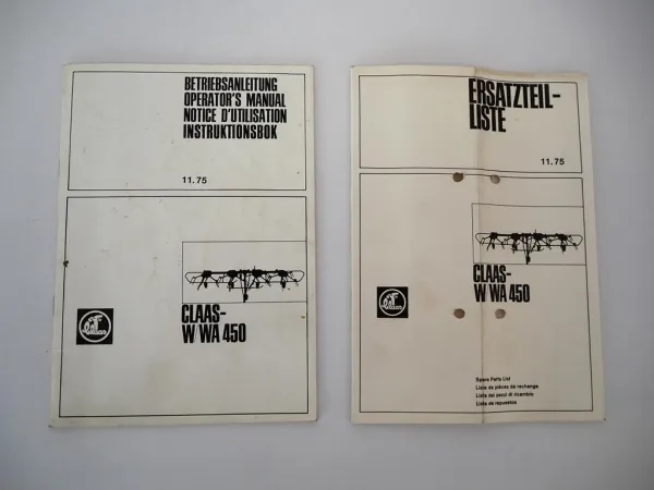 Claas W450 WA450 Kreiselheuer Betriebsanleitung Ersatzteilliste 1975