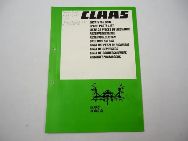 Claas W640SL Kreiselwender Ersatzteilliste Spare Parts List 1991