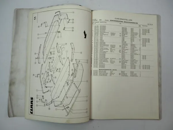 Claas WM 185 165 Mähwerk Ersatzteilliste Spare Parts List 1985