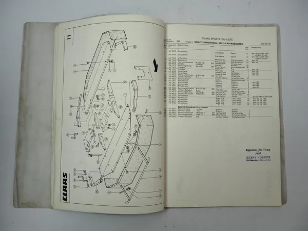 Claas WM 185 165 Mähwerk Ersatzteilliste Spare Parts List 1987