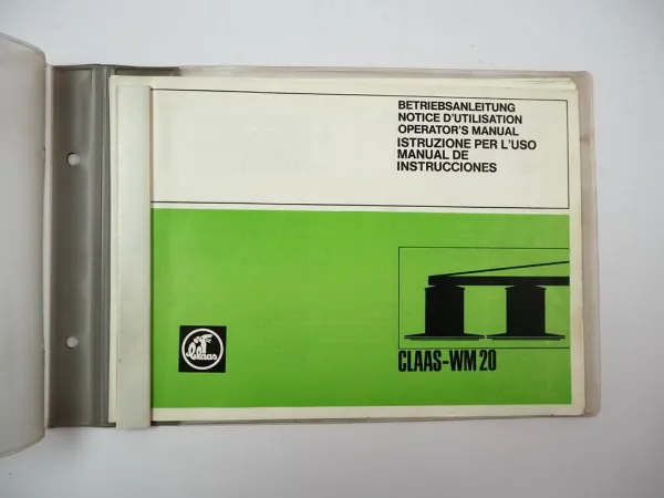 Claas WM 20 Mähwerk Betriebsanleitung Montageanleitung 1980