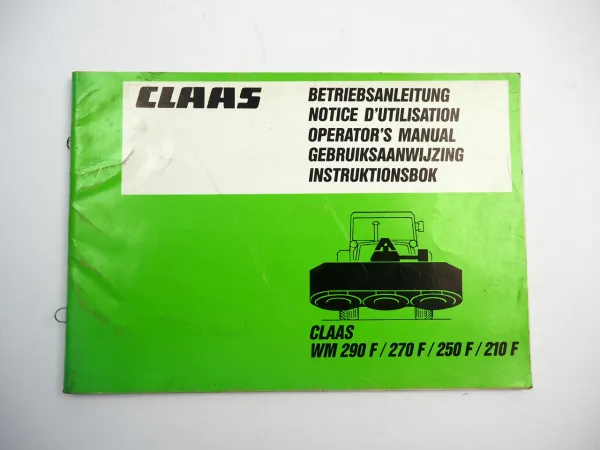 Claas WM 290 270 250 210 F Mähwerk Betriebsanleitung Bedienungsanleitung 1990