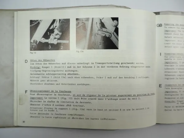 Claas WM20 Mähwerk Betriebsanleitung Montageanleitung 1978