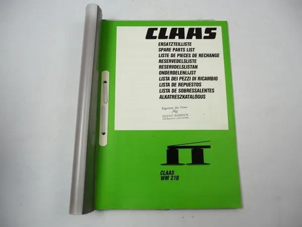 Claas WM210 Mähwerk Ersatzteilliste Spare Parts List 1987