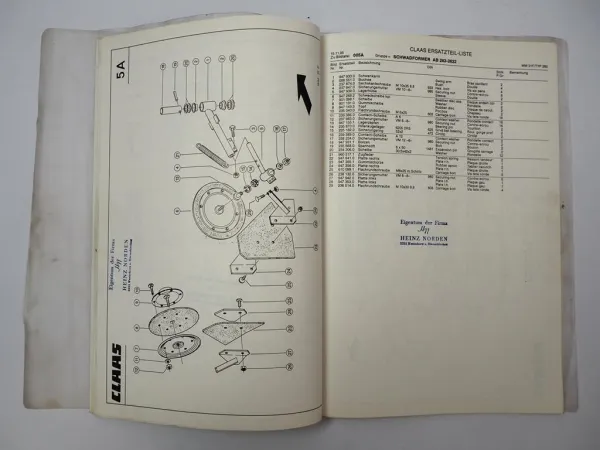 Claas WM31F Mähwerk Ersatzteilliste Spare Parts List 1986