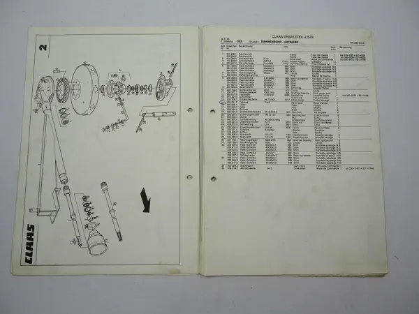 Claas WS 280S 310S Schwader Ersatzteilliste Spare Parts List 1988