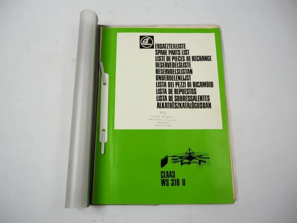 Claas WS310U Schwader Ersatzteilliste Liste de Pieces de Rechange 1983