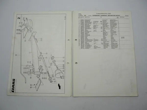 Claas WS330 S D Schwader Ersatzteilliste Spare Parts List 1989