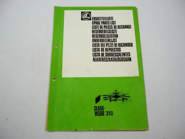 Claas WSDR310 Schwader Ersatzteilliste Liste de Pieces de Rechange 1982