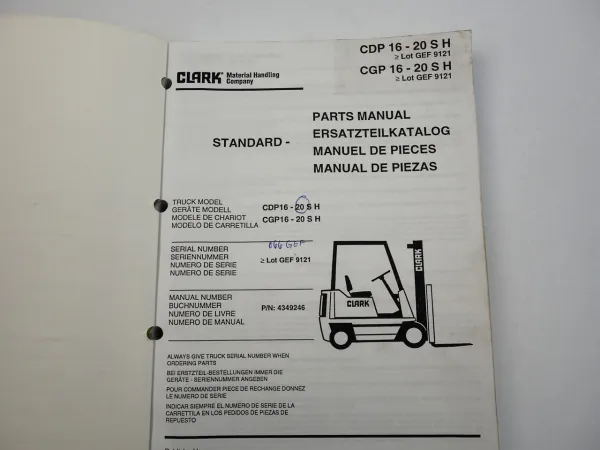 Clark CDP CGP 16 - 20 S Stapler Parts list Manuel de pieces Ersatzteilliste 1998