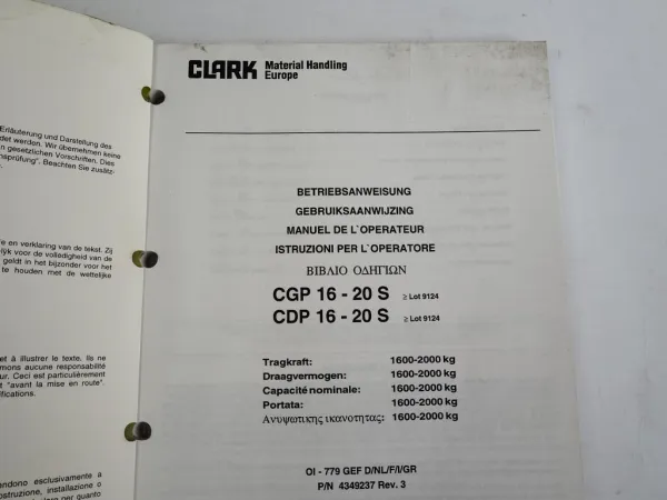 Clark CGP CDP 16 18 20S Gabelstapler Betriebsanweisung 1996