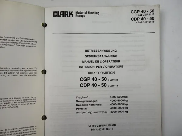Clark CGP CDP 40 45 50 Stapler Bedienungsanleitung Ersatzteilliste 1996