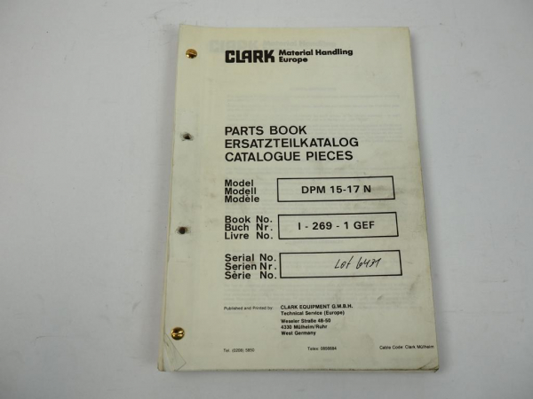 Clark DPM 15 17 N Gabelstapler Ersatzteilkatalog Parts Book 1986