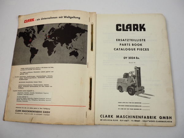 Clark DY2024 Ex Gabelstapler Ersatzteilliste Parts List Zusatz Betriebsanleitung