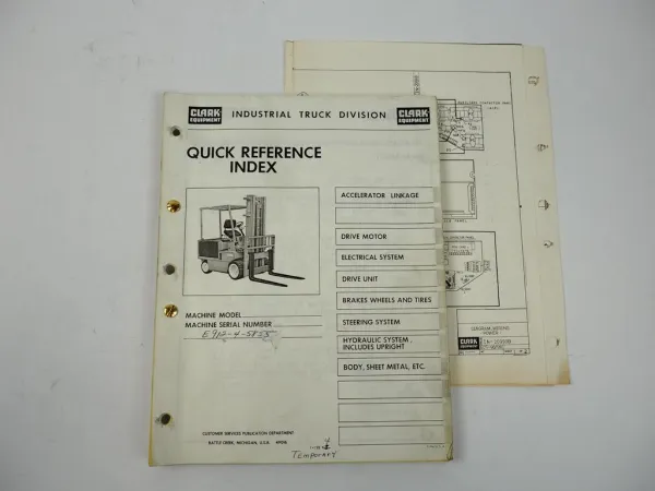 Clark EC500 Serie E912 Forklift Parts Manual Wiring Diagram