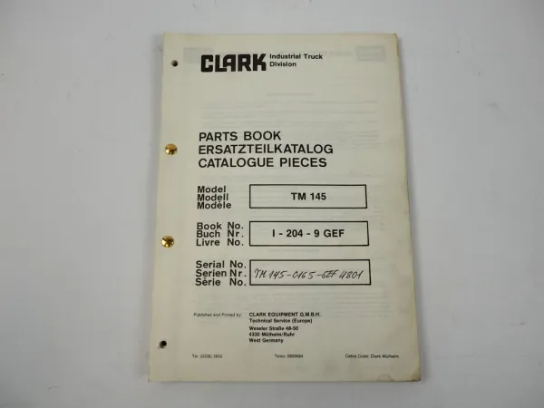 Clark TM 145 Gabelstapler Ersatzteilliste Parts Manual 1984