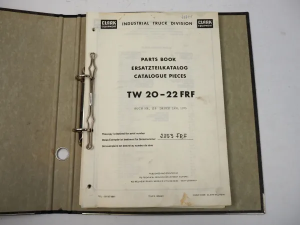 Clark TW 20 22 FRF Gabelstapler Ersatzteilliste Parts Book 1973