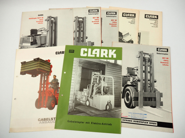 Clark TW EC ES IT DCY RCFY Gabelstapler 8x Prospekt technische Daten 1960/70er