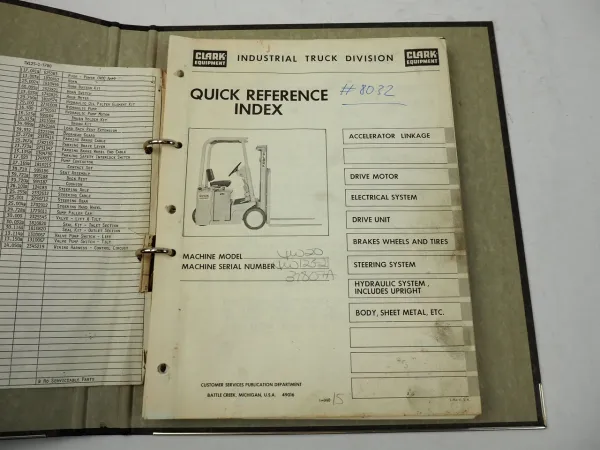 Clark TW20 Typ 125 Gabelstapler Ersatzteilliste Schaltplan Parts Book ca. 1977