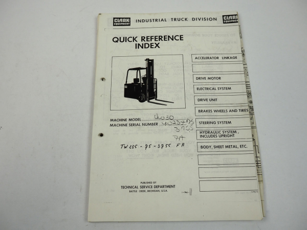 Clark TW30B Forklift Truck Gabelstapler Parts List Ersatzteilliste 1970er Jahre