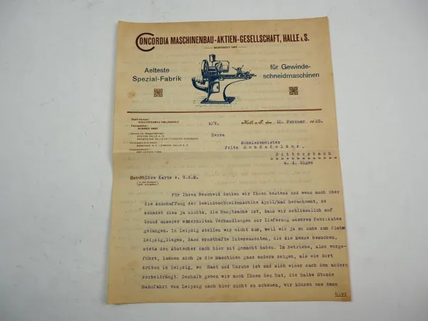 Concordia Maschinenbau AG Halle Saale Firmenbrief 1925