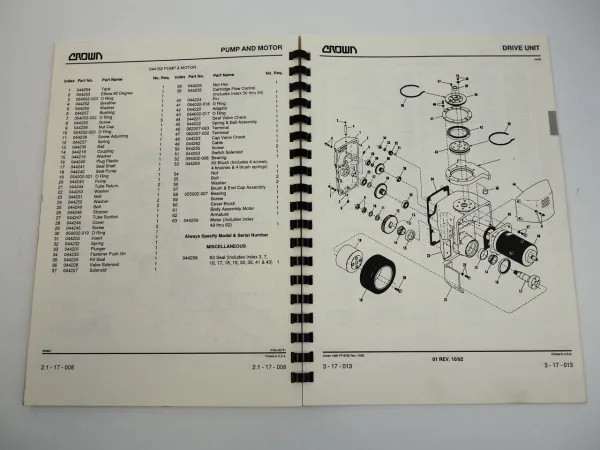 Crown GPW Serie Hubwagen Werkstatthandbuch Ersatzteilliste Wartung 1989