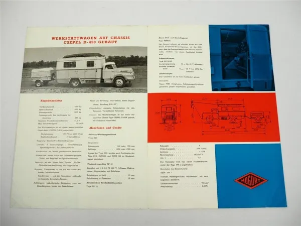 Csepel D450 Werkstattwagen Prospekt 1963 Ungarn Mogürt