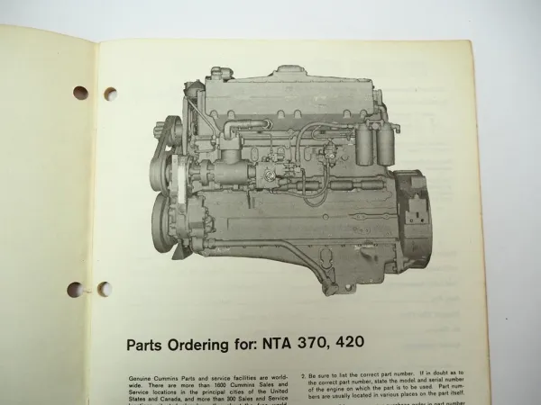 Cummins NTA 370 420 Engine Motor Spare Parts List Catalog 1971