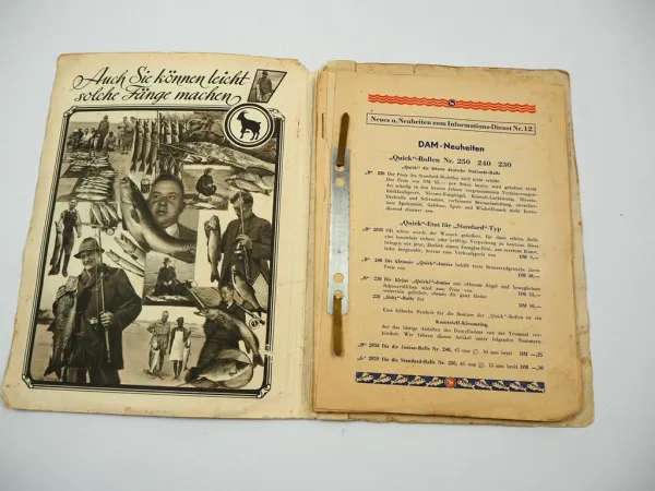 DAM Damyl Angelkatalog 1952 Angelrollen Ruten Blinker